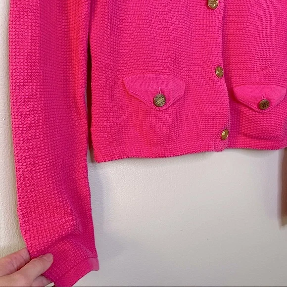 Y2K Lily Pulitzer Long Sleeve Pink Cardigan Waffle Knit Sweater Size Small - Picture 7 of 9